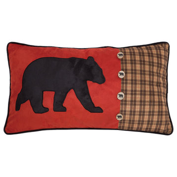 Bear and Buttons Red Rustic Cabin Pillow