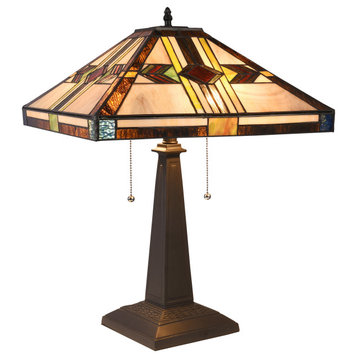Carla Tiffany-Style Mission Blackish Bronze 2 Light Table Lamp 16" Shade