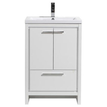 MOD Free Standing Vanity With 2-Doors, High Gloss White, 24"