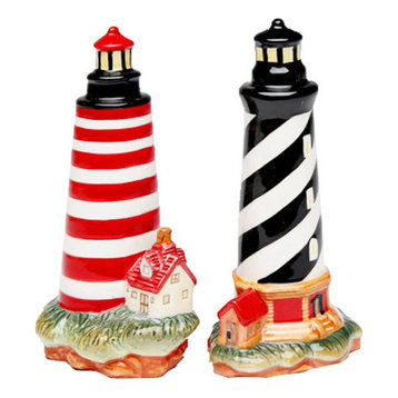 Black White and Red Lighthouse Salt and Pepper Shakers Set