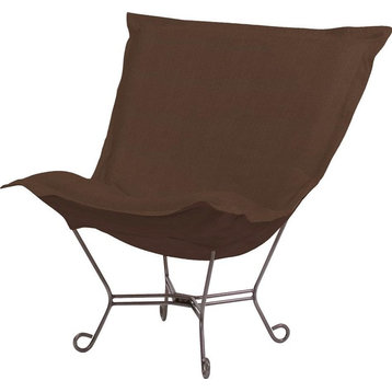 HOWARD ELLIOTT STERLING Pouf Chair Chocolate Brown Soft Burlap-Like