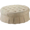 Traditional Styled 42" Round Tufted Ottoman Upholstered In Faux Suede, Cream