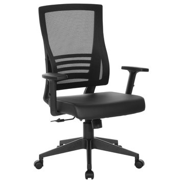 Vertical Mesh Back Chair, Black Frame, Black Linen Fabric Seat