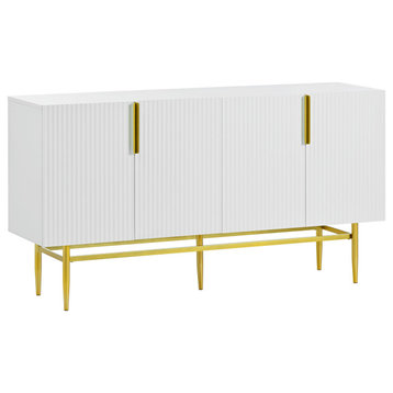 TATEUS 60" Modern Elegant 4-door Sideboard,Gold Metal Handle Storage Cabinet, White