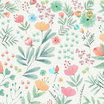 Water Painted Floral Design, Wall Mural for Kids Room