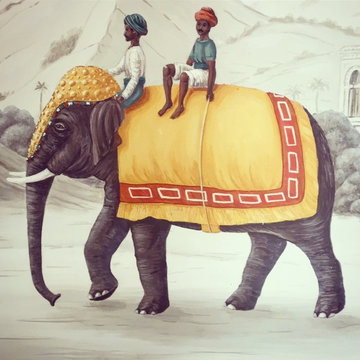 Custom Madras, India Monuments mural in Degourney style