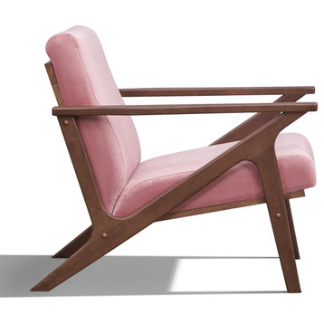 Omax Decor Zola Lounge Chair, Blush Velvet/Walnut