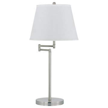 150W 3 Way Andros Metal Table Lamp, Brushed Steel Finish, Off White