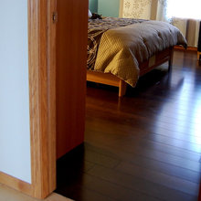 Wood look tile in bedroom