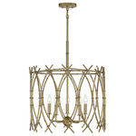 Savoy House - Cornwall 5-Light New Burnished Brass Pendant - The slender bamboo-inspired open frame of the Cornwall Collection evokes the tropical elegance of a luxury resort in French Polynesia. Measuring 22" wide x 24" high, this five-light pendant in a Burnished Brass finish provides ample illumination from five 60-watt candelabra bulbs. Adding to the versatility is the adjustable hanging height from 24 to 78 inches.