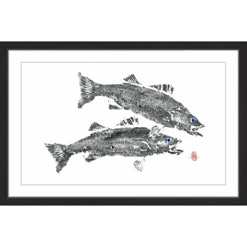 "Sea Bass in Duel" Framed Painting Print, 18"x12"
