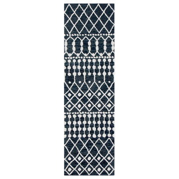Safavieh Blossom Blm115Z Moroccan Rug, Black and Ivory, 2'3"x7'0" Runner