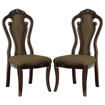 Set of 2 Dining Chairs, Walnut and Beige Finish, Side Chair