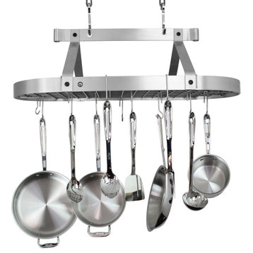 Handcrafted 36" French Oval Ceiling Pot Rack w 18 Hooks Stainless Steel