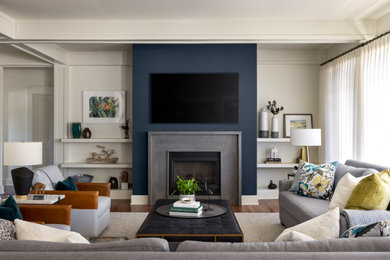 Example of a large transitional living room design in Calgary