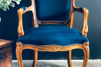 Upholstered: Blue velvet Louis XV style fauteuils