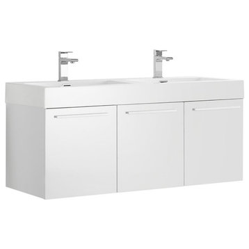 Fresca Vista 48" Wall Hung Double Sinks Modern Bathroom Cabinet in White