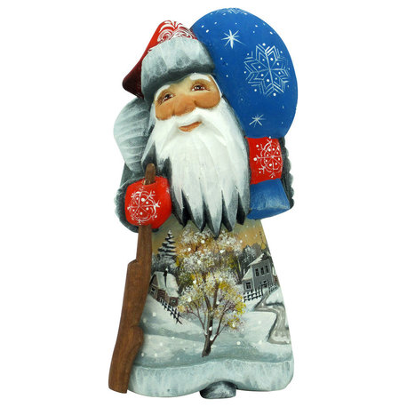 Winter Landscape Wood Carved Santa