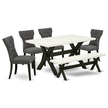 East West Furniture X-Style 6-piece Wood Dining Set in Black/Gotham Gray