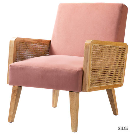 Delphine Cane Accent Chair, Rattan Armchair, Blush