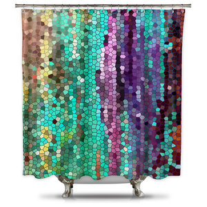 Sinatra Silver Fabric Shower Curtain With Sequins Contemporary