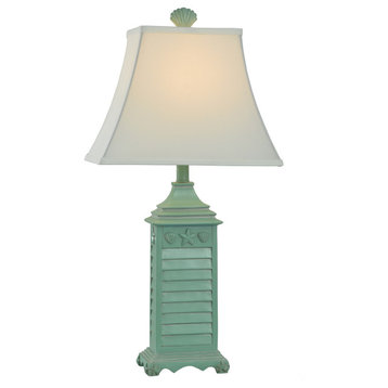 Longboat Key Shutter Table Lamp-Mint Green/Blue ,White Rectangle Softback Bell