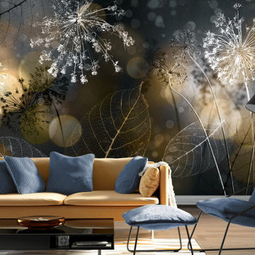 Dark abstract composition of dandelions wall mural wallpaper