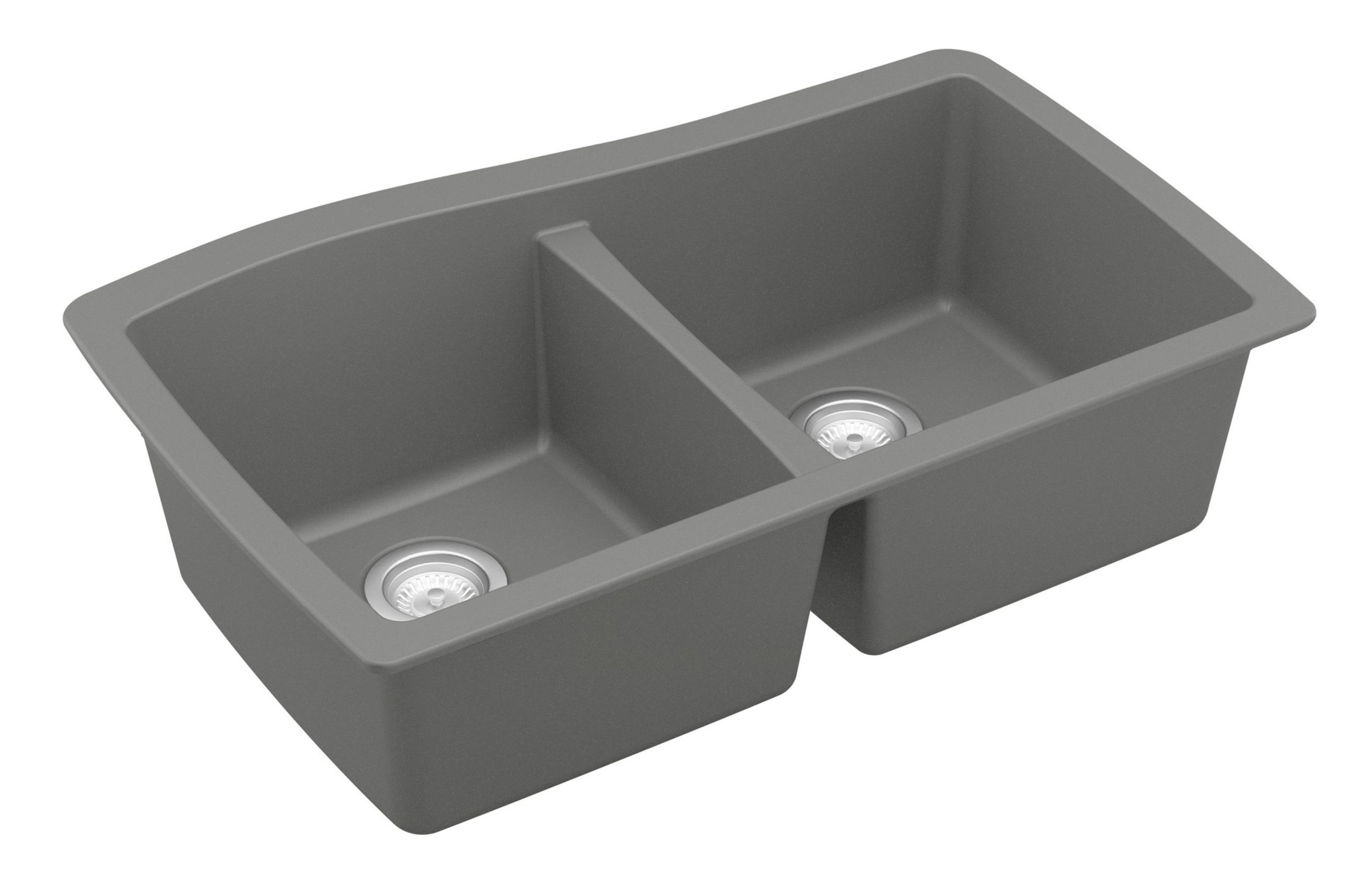 Karran Undermount Quartz 33" 50/50 Double Bowl Kitchen Sink Kit, Grey