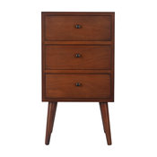 Décor Therapy Mid Century Three Drawer Wood Side Table, Light Walnut