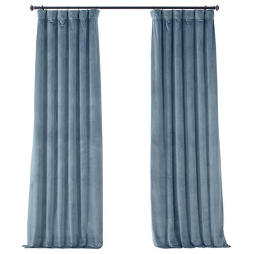 Signature Plush Velvet Blackout Curtain Single Panel, Copenhagan Blue, 50wx96l