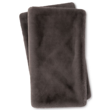 4'2" x 5' Charcoal Faux Fur Roger Decorative Throw by Loloi, Charcoal, No Fill