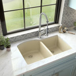 Karran USA - Karran Undermount Quartz 32" 60/40 Double Bowl Kitchen Sink, Bisque - With a convenient 60/40 basin split large bowl and handy small bowl, this design is both functional and elegant. Karran quartz sinks are extremely durable and are engineered to stand up to the toughest daily kitchen tasks. QU-610 easy-to-install top mount design is available in a selection of 6 elegant color choices to compliment any decor. This 32-inch double bowl quartz undermount kitchen sink allows you to separate spaces for cleaning dishes.