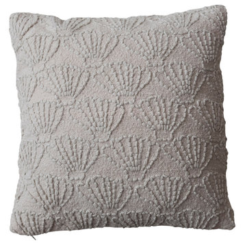 Hand-Embroidered Cotton and Linen Pillow With Seashell Pattern, Natural