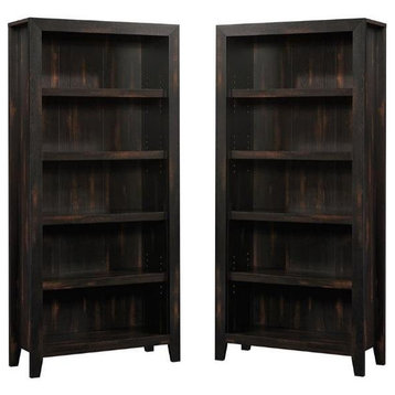 Home Square 5 Shelf Engineered Wood Bookcase Set in Char Pine (Set of 2)