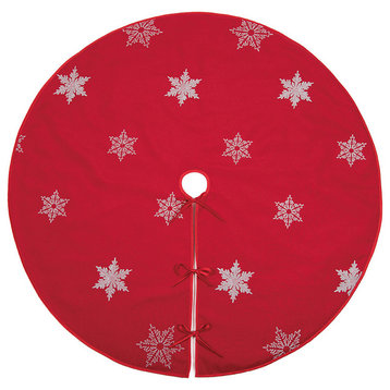 Glisten Snowflake Embroidered Christmas Tree Skirt, Red, 56" Round
