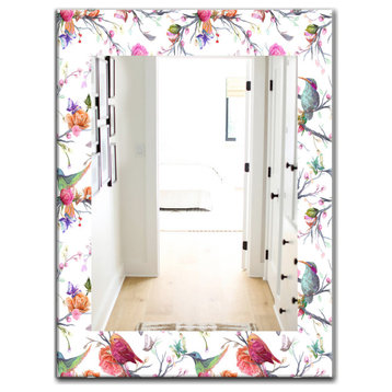 Vintage Pattern: Bird, Flowers, Leaves Farmhouse Frameless Wall Mirror, 28x40