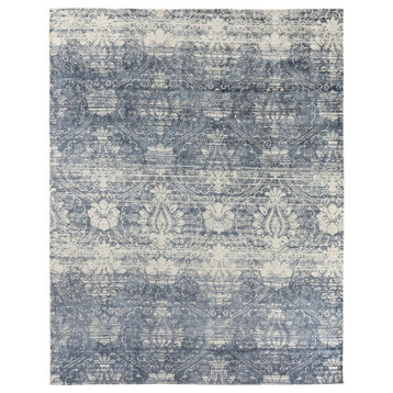 Koda Hand-Loomed Bamboo Silk and Cotton Blue/Ivory Area Rug, 10'x14'