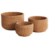 Set of 3 Woven Sea Grass Storage Baskets Cylinder 18 15 12 in Natural Spa Towel