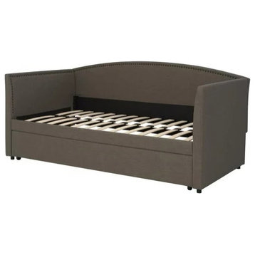 Multifunctional Daybed, Upholstered Design With Nailhead Trim & Trundle, Gray