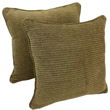 18" Double-Corded Jacquard Chenille Square Throw Pillows Set of 2, Gingham Brown