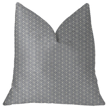Myriad Hexagon Blue and Beige Luxury Throw Pillow, Double Sided 22"x22"