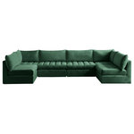 Meridian Furniture - Jacob Velvet Upholstered 6-Piece U-Shaped Modular Sectional, Green - Create the ideal seating arrangement for your space when you pick and choose the elements you like mostincluding this Jacob velvet modular sectional. Mix and match items in the Jacob collection to bring your living space or family room together with a personalized slant. Soft green velvet upholstery is soft and welcoming to the touch, adding a luxurious feel to everyday seating. Deep channel tufting adds to the piece's durability, and latches underneath the unit make it easy to attach to other pieces in the collection.