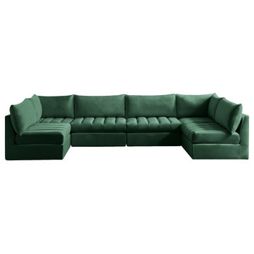 Jacob Velvet Upholstered 6-Piece U-Shaped Modular Sectional, Green