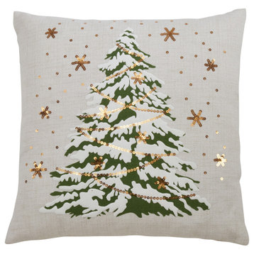 Poly Filled Christmas Tree Throw Pillow With LED Lights, 18"x18", White