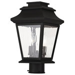 Livex Lighting - Hathaway Outdoor Post-Top Lantern, Black - This outdoor post lantern light looks great near garage doors, entryways, and porches. Our handsome black finish is paired with clear water glass and durable solid brass construction for a classic look and feel that works with any home. Candelabra bulbs offer a warm, soft glow, so you can feel both safe and stylish.