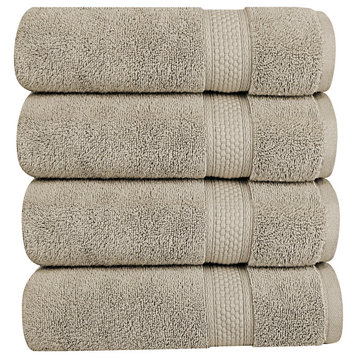 A1HC Bath Sheet Set, 100% Ring Spun Cotton, Ultra Soft, Quick Dry, Plaza Taupe, 4 Piece Bath Sheet (35x70)