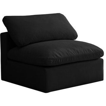 Plush Velvet / Down Standard Comfort Modular Armless Chair, Black