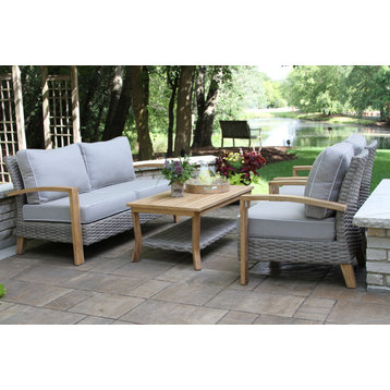 Teak and Gray Wicker 4-Piece Seating Group
