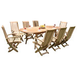 Teak Deals - 11-Piece Teak Outdoor Dining Set: 94" Extension Oval Table,10 Warwick Arm Chairs - Our Teak Dining Set is a uniquely modern interplay of very durable teak wood featuring our beautiful Teak Chairs. Our teak wood is certified to withstand the rigors of adverse climates however because of Teak's well known micro-smooth finish and quality craftsmanship many use our furniture indoors as well. Rich in oil finely grained and precisely fashioned with mortise-and-tenon joinery.