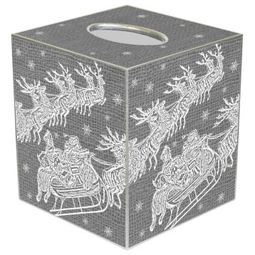 TB2788- Santa  & Reindeer SilverTissue Box Cover